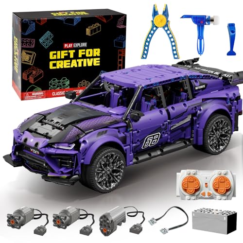 Fernbedienung Baustein Rennwagen Set, Lila Sportwagen Modellbausatz mit Motoren Wiederaufladbarer Batterie,kompatibel mit Technic Car für Erwachsene und Jugendliche ab 12 Jahren (2375 Teile) Fernbedienung Baustein Rennwagen Set, Lila Sportwagen Modellbausatz mit Motoren Wiederaufladbarer Batterie,kompatibel mit Technic Car für Erwachsene und Jugendliche ab 12 Jahren (2375 Teile) von MOCBROPCS
