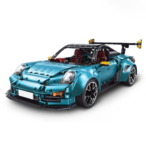 MOCSETS Technik Auto Porschor GT2RS, Modellauto-Bausatz im Maßstab 1:8, Klemmbausteine Rennwagen MOC Modellbausatz aus 3389+ Teile (Blau Keine Originalkarton) von MOCSETS