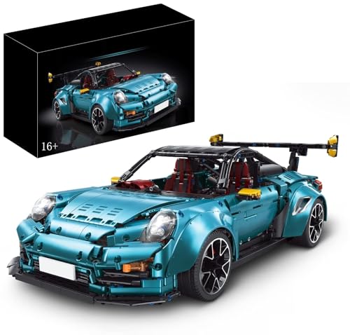 MOCSETS Technik Auto Porschor GT2RS, Modellauto-Bausatz im Maßstab 1:8, Klemmbausteine Rennwagen MOC Modellbausatz aus 3389+ Teile (Blau mit Originalkarton) von MOCSETS