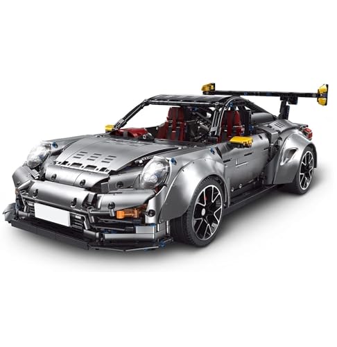 MOCSETS Technik Auto Porschor GT2RS, Modellauto-Bausatz im Maßstab 1:8, Klemmbausteine Rennwagen MOC Modellbausatz aus 3389+ Teile (Grau Keine Originalkarton) von MOCSETS