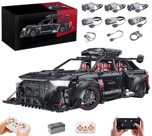 MOCSETS Technik Auto für Audi RS6, Mit 6Motoren Set, Modellauto-Bausatz im Maßstab 1:8, MOC Klemmbausteine Auto Modellbausatz aus 4189+ Teile (Mit Originalkarton) von MOCSETS