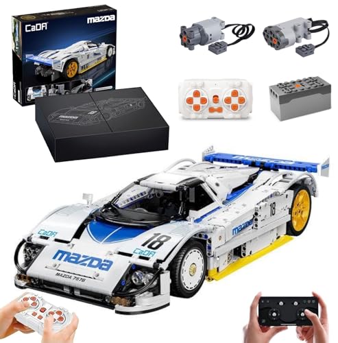 MOCSETS Technik Auto für CADA Mazda 787B Rennauto C63007W, Modellauto-Bausatz im Maßstab 1:10, Klemmbausteine Rennwagen aus 1797+ Teile (Mit 2Motoren Set) von MOCSETS