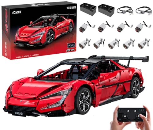 MOCSETS Technik Auto für CADA Yangwang U9 C64011W, Mit 9Motoren Set, Modellauto-Bausatz im Maßstab 1:8, 3671 Teile Klemmbausteine Auto Set (Mit Originalkarton) von MOCSETS