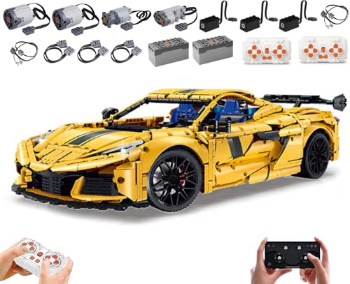 MOCSETS Technik Auto für Chevrolet Corvette C8, Mit 7Motoren Set, Modellauto-Bausatz im Maßstab 1:8, Klemmbausteine Auto Modellbausatz aus 3788+ Teile (Ohne Originalkarton) von MOCSETS