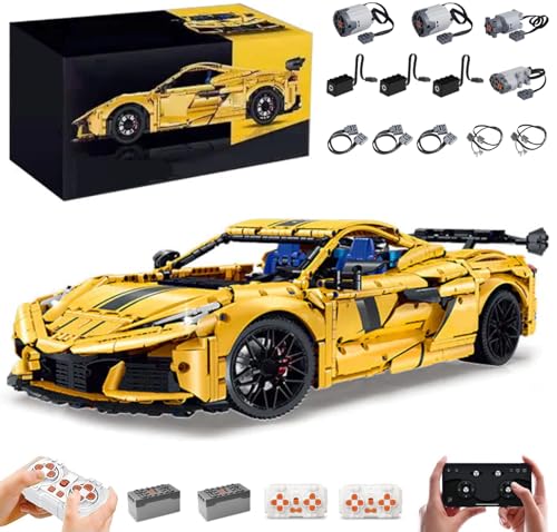 MOCSETS Technik Auto für Chevrolte Corvete C8, Mit 7Motoren Set, Modellauto-Bausatz im Maßstab 1:8, Klemmbausteine Auto Modellbausatz aus 3788+ Teile (Mit Originalkarton) von MOCSETS