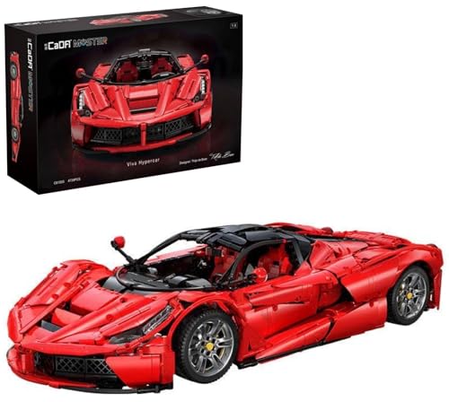 MOCSETS Technik Auto für Farrari Sportwagen, Modellauto-Bausatz im Maßstab 1:8, MOC Klemmbausteine Auto Modellbausatz aus 4739+ Teile (Mit Originalkarton) von MOCSETS