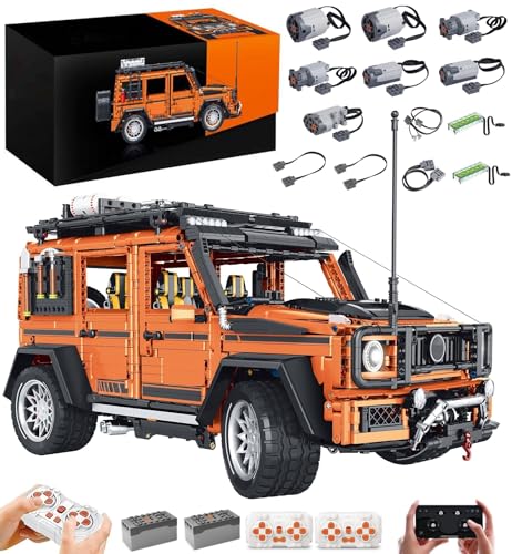 MOCSETS Technik Auto für Mercedes G-Klasse AMG G63, Mit 7Motoren Set, Modellauto-Bausatz im Maßstab 1:8, Klemmbausteine Auto Modellbausatz aus 3914+ Teile (Mit Originalkarton) von MOCSETS