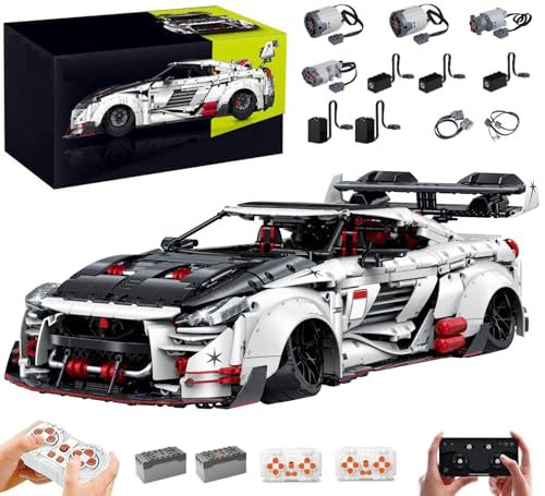 MOCSETS Technik Auto für Nissan GT-R, Mit 7Motoren Set, Modellauto-Bausatz im Maßstab 1:8, MOC Klemmbausteine Auto Modellbausatz aus 3939+ Teile (Mit Originalkarton) von MOCSETS