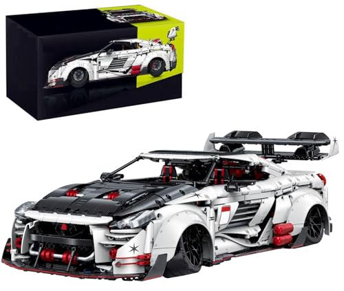 MOCSETS Technik Auto für Nissan GT-R, Modellauto-Bausatz im Maßstab 1:8, MOC Klemmbausteine Auto Modellbausatz aus 3939+ Teile (Mit Originalkarton) von MOCSETS