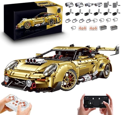 MOCSETS Technik Auto für Porschor GT3 RS, Mit 10Motoren Set, Modellauto-Bausatz im Maßstab 1:8, Klemmbausteine Auto Modellbausatz aus 3824+ Teile (Mit Originalkarton) von MOCSETS