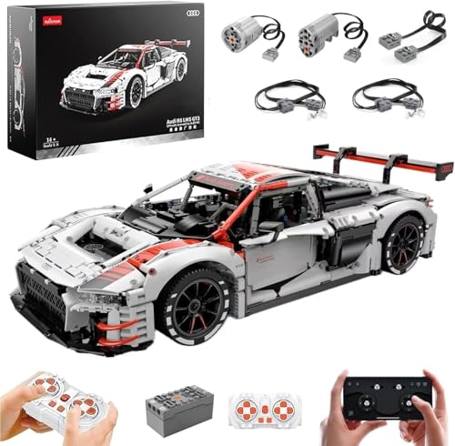MOCSETS Technik Auto für Rastar Audi R8 LMS GT3, Mit 2Motoren Set, Modellauto-Bausatz im Maßstab 1:8, Klemmbausteine Auto aus 3314+ Teile (Mit Originalkarton) von MOCSETS
