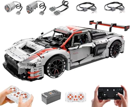MOCSETS Technik Auto für Rastar Audi R8 LMS GT3, Mit 2Motoren Set, Modellauto-Bausatz im Maßstab 1:8, Klemmbausteine Auto aus 3314+ Teile (Ohne Originalkarton) von MOCSETS