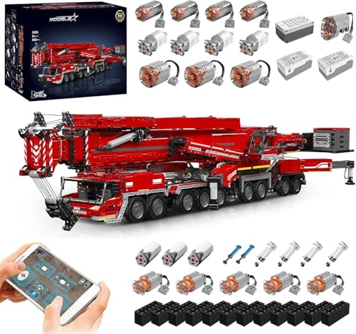 MOCSETS Technik Kran für Liebherr LTM 11200, Mit 20Motoren und Pneumatik Set, Groß Klemmbausteine Kranwagen Modellbausatz aus 8056+ Teile, APP-Steuerung (Rot) von MOCSETS