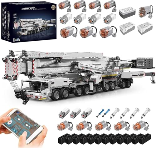 MOCSETS Technik Kran für Liebherr LTM 11200, Mit 20Motoren und Pneumatik Set, Groß Klemmbausteine Kranwagen Modellbausatz aus 8056+ Teile, APP-Steuerung (Weiß) von MOCSETS