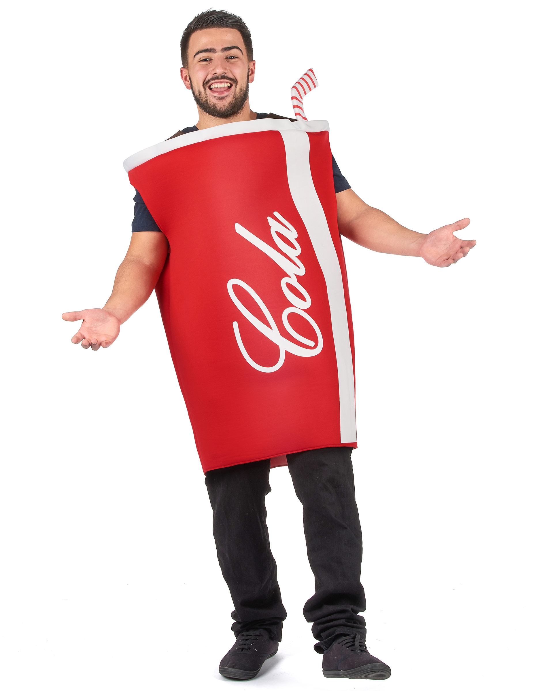 Lustiges Cola-Becher Kostüm für Erwachsene rot-weiss von KARNEVAL-MEGASTORE