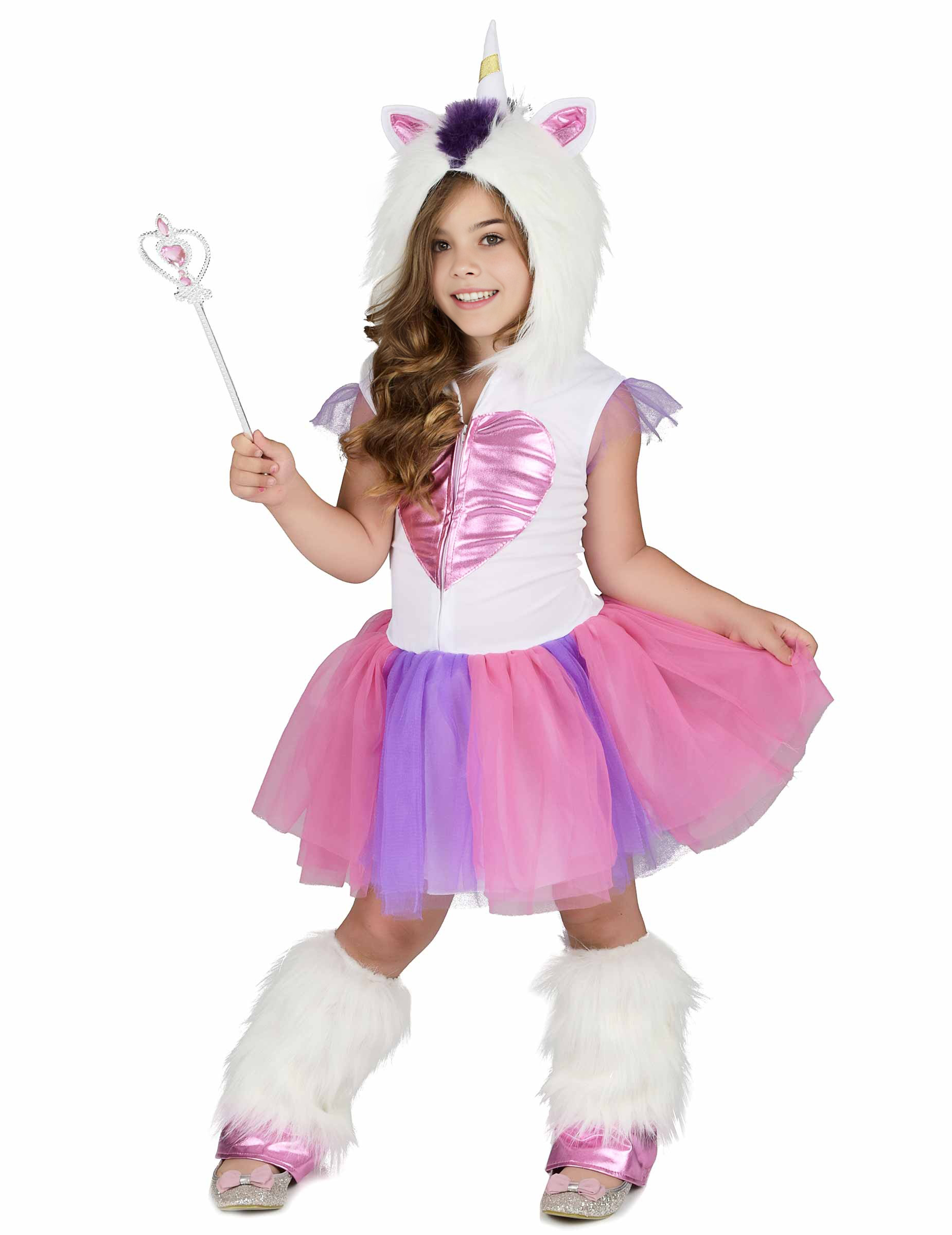 Süsse Einhorn Prinzessin Kinderkostüm für Mädchen weiss-pink-violett von KARNEVAL-MEGASTORE