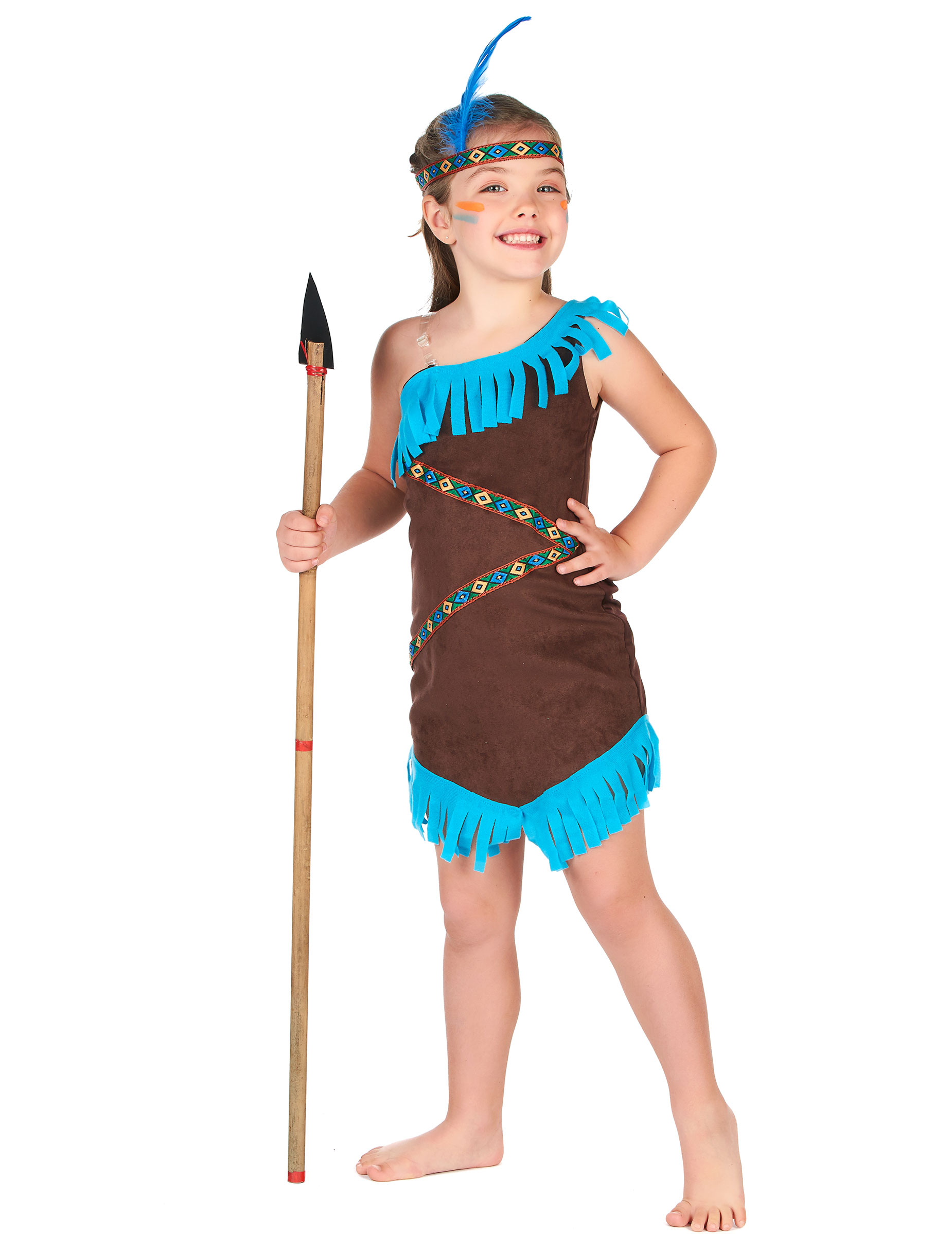 Süsse Indianer-Squaw Kinderkostüm braun-blau von KARNEVAL-MEGASTORE