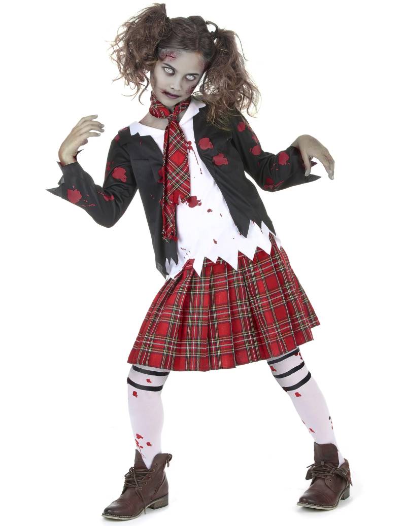 Zombie-Schülerin Halloween-Mädchenkostüm schwarz-weiss-rot von KARNEVAL-MEGASTORE