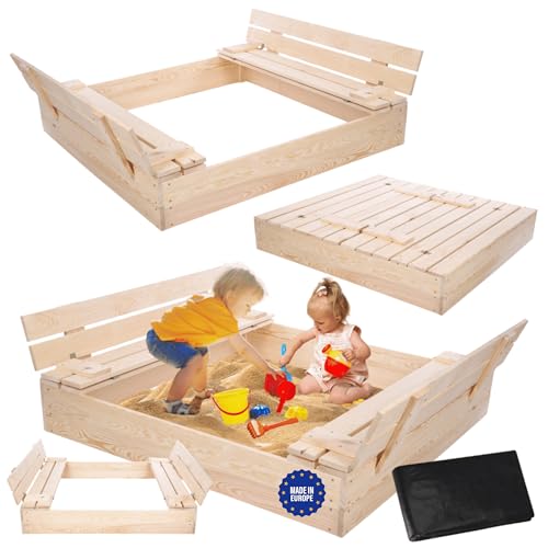 MODO24 Sandkasten mit Deckel und Sitzbänken, Holzsandkasten, Gartenspielzeug für Kinder, Sandkasten für Garten, Outdoor Sandkasten mit Bänken, Abmessungen 120x117 cm, Farbe: Naturholz (imprägniert) MODO24 Sandkasten mit Deckel und Sitzbänken, Holzsandkasten, Gartenspielzeug für Kinder, Sandkasten für Garten, Outdoor Sandkasten mit Bänken, Abmessungen 120x117 cm, Farbe: Naturholz (imprägniert) von MODO24
