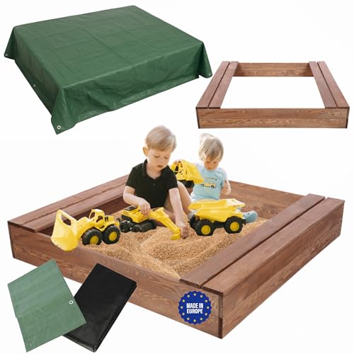 MODO24 Sandkasten mit Sitzbänken und Schutzplane, Holzsandkasten, Gartenspielzeug für Kinder, Sandkasten für Garten, Outdoor Sandkasten mit Bänken, Abmessungen 120x117 cm, Farbe: Braun (imprägniert) MODO24 Sandkasten mit Sitzbänken und Schutzplane, Holzsandkasten, Gartenspielzeug für Kinder, Sandkasten für Garten, Outdoor Sandkasten mit Bänken, Abmessungen 120x117 cm, Farbe: Braun (imprägniert) von MODO24