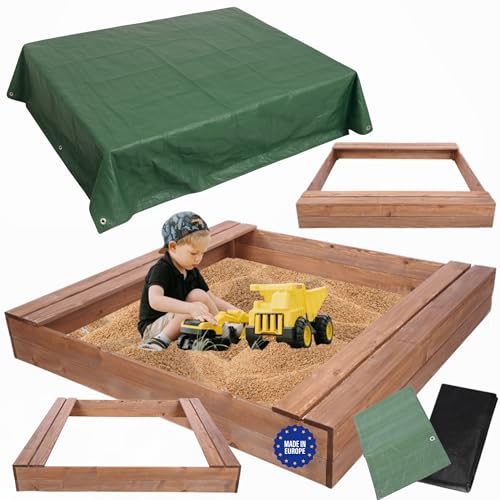 MODO24 Sandkasten mit Sitzbänken und Schutzplane, Holzsandkasten, Gartenspielzeug für Kinder, Sandkasten für Garten, Outdoor Sandkasten mit Bänken, Abmessungen 140x137 cm, Farbe: Braun (imprägniert) MODO24 Sandkasten mit Sitzbänken und Schutzplane, Holzsandkasten, Gartenspielzeug für Kinder, Sandkasten für Garten, Outdoor Sandkasten mit Bänken, Abmessungen 140x137 cm, Farbe: Braun (imprägniert) von MODO24