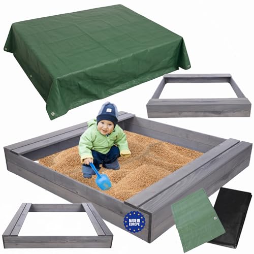 MODO24 Sandkasten mit Sitzbänken und Schutzplane, Holzsandkasten, Gartenspielzeug für Kinder, Sandkasten für Garten, Outdoor Sandkasten mit Bänken, Abmessungen 140x137 cm, Farbe: Grau (imprägniert) MODO24 Sandkasten mit Sitzbänken und Schutzplane, Holzsandkasten, Gartenspielzeug für Kinder, Sandkasten für Garten, Outdoor Sandkasten mit Bänken, Abmessungen 140x137 cm, Farbe: Grau (imprägniert) von MODO24