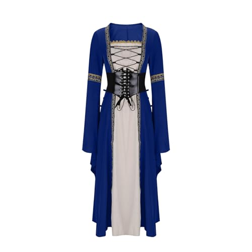 MODSGUE Mittelalter Kleid Damen Renaissance Maxiklei mit Trompetenärmel Party Kostüm Vintage Lace Up Viktorianisches Kleid Prinzessin Kleid Hexenkleid Retro Costume Cosplay Kleidung von MODSGUE