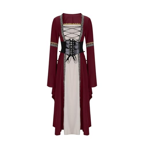 MODSGUE Mittelalter Kleid Damen Renaissance Maxiklei mit Trompetenärmel Party Kostüm Vintage Lace Up Viktorianisches Kleid Prinzessin Kleid Hexenkleid Retro Costume Cosplay Kleidung von MODSGUE