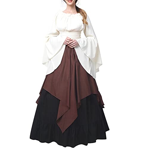MODSGUE Mittelalter Kleidung Damen Renaissance Kleid Mittelalterliches Kostüme Fasching Kleider Set Traditionelles Hemdkleid Cosplay-Kostüme von MODSGUE