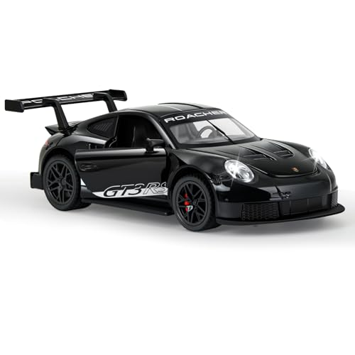 MODVKVK Porsche 911 GT3RS Modellauto 1:32, Spielzeugautos aus Druckgussmetall, Kinderspielzeugauto mit Ton und Licht mit Rückziehfunktion für Kinder ab 3 Jahren und Autosammler (Schwarz) von MODVKVK
