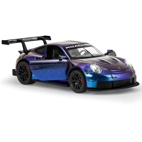 MODVKVK Porsche 911 GT3RS Modellauto 1:32, Spielzeugautos aus Druckgussmetall, Kinderspielzeugauto mit Ton und Licht mit Rückziehfunktion für Kinder ab 3 Jahren und Autosammler (Lila) von MODVKVK