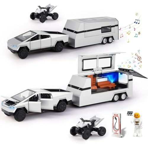 MODVKVK Tesla Cybertruck 1:24 Modellauto, Cyber Truck Spielzeugauto Wohnmobil Modellbausatz mit Licht & Musik, Zurückziehfunktion, Legierungsdruckguss, Ideal für Kinder ab 3 Jahren & Sammler (Silber) von MODVKVK