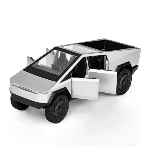 MODVKVK Tesla Cybertruck 1:32 Modellauto, Spielzeugauto Trucks mit Licht & Musik, Zurückziehfunktion, Legierungsdruckguss, Tolles Mini-Fahrzeugspielzeug für Kinder ab 3 Jahren und Autosammler(Silber) von MODVKVK
