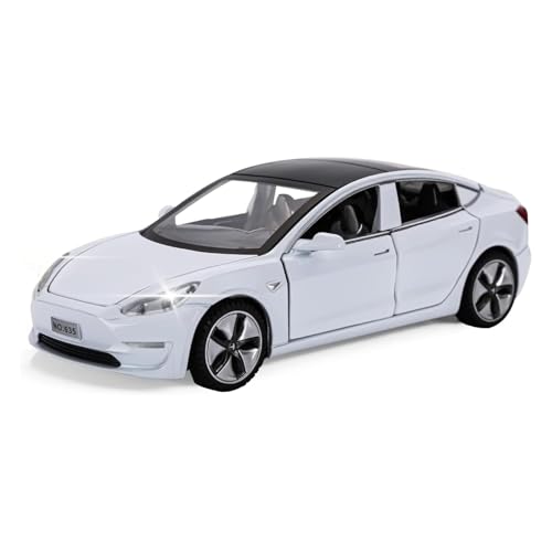 MODVKVK Tesla Model 3 1:32 Modellauto, Spielzeugauto mit Licht & Musik, Zurückziehfunktion, Legierungsdruckguss, Ideal für Kinder ab 3 Jahren & Sammler (Weiß) von MODVKVK