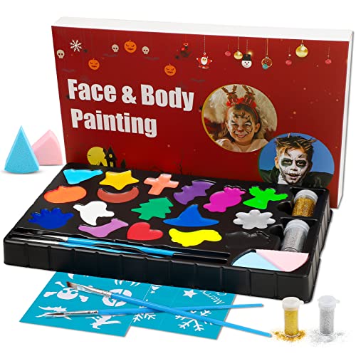 Kinderschminke Set, 17 Faben Halloween Gesichts- und Körperfarben auf Wasserbasis, Bodypainting Mädchen Face Paint Fasching von MOEMOE BABY