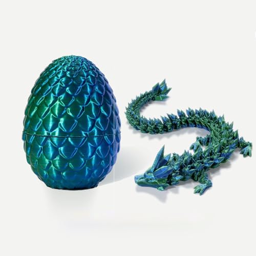 3D Gedruckter Drachen im Ei, Voller Gelenkdrache Kristalldrache mit Drachenei, Home Office Dekor Executive Desk Toys, Erwachsene Fidget Spielzeug für Autismus/ADHS (Lasergrün) von MOFIC