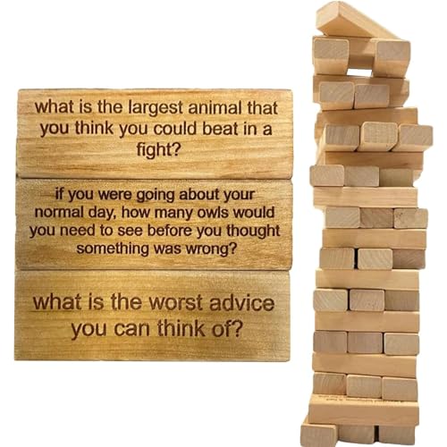 Questions Tumbling Tower Game, 54 PCS Icebreaker Questions Tumbling Tower Game,Wooden Tumbling Tower Block Game,Large Tumbling Stacking Brick Blocks,Questions Block Building Game for Friends (L) von MOFIC