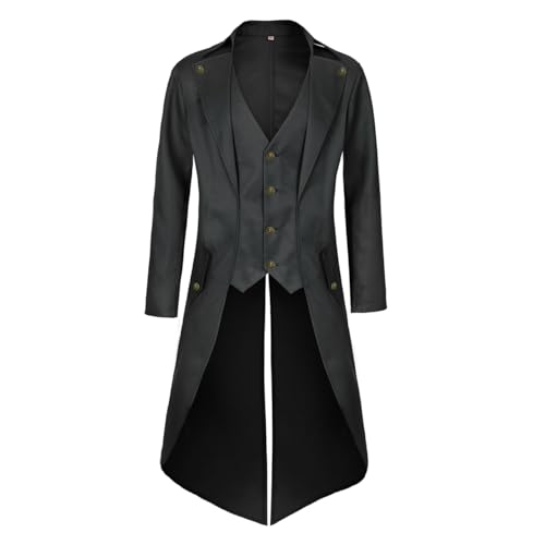 VELY Herren-Piratenmantel, Steampunk-Jacke, Frack, Renaissance-Jacke, Halloween, Hutmacher-Kostüm, Schwarz, XXL VELY Herren-Piratenmantel, Steampunk-Jacke, Frack, Renaissance-Jacke, Halloween, Hutmacher-Kostüm, Schwarz, XXL von MOFOVELY