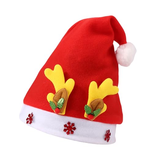 MOIDHSAG Verstellbare Größe, Weihnachtsmannmützen für Weihnachtsfeiern, weiche und bequeme Mütze mit Geweih und Schneeflocken-Partyzubehör MOIDHSAG Verstellbare Größe, Weihnachtsmannmützen für Weihnachtsfeiern, weiche und bequeme Mütze mit Geweih und Schneeflocken-Partyzubehör von MOIDHSAG