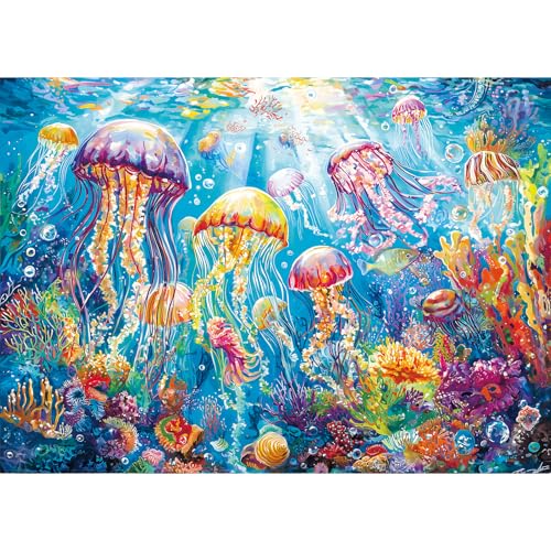 Puzzle 1000 Teile,Puzzle Erwachsene, EIN Herausforderndes Rätsel,Puzzlespiele für Die Ganze Familie,Geschenke für Frauen,Geschenke für Männer,Thema:Buntes Quallen von MOJIGE