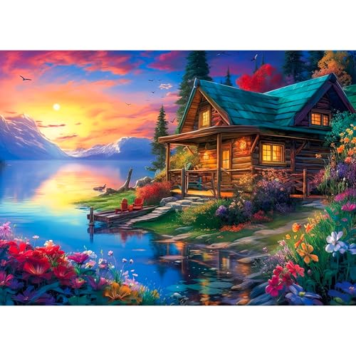 Puzzle 1000 Teile,Puzzle Erwachsene, EIN Herausforderndes Rätsel,Puzzlespiele für Die Ganze Familie,Geschenke für Frauen,Geschenke für Männer,Thema:Lakeside Chalet von MOJIGE
