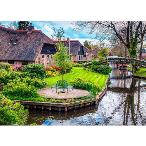 Puzzle für Erwachsene 1000, Impossible Puzzle für Erwachsene, Lernspiele. Herausfordernde Puzzles, Puzzle-Spiel für das Ganze für Frauen, Geschenke für Männer, Thema: Giethoorn Niederlande von MOJIGE