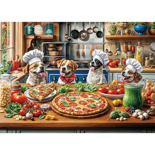 Puzzles 1000 Teile für Erwachsene, Puzzle für Erwachsene, 1000-teiliges Puzzle, herausforderndes Spiel für das Ganze für Frauen, Geschenke für Männer, Thema: Hunde-Pizza-Mahlzeit von MOJIGE