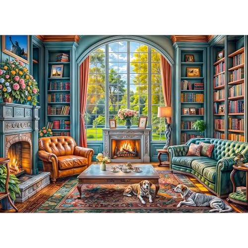 Puzzles 1000 Teile für Erwachsene, Puzzle für Erwachsene, 1000-teiliges Puzzle, herausforderndes Spiel für das ganze für Frauen, Geschenke für Männer, Thema: Warmes Arbeitszimmer von MOJIGE