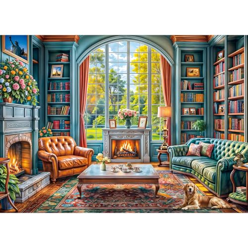 Puzzles 1000 Teile für Erwachsene, Puzzle für Erwachsene, 1000-teiliges Puzzle, herausforderndes Spiel für das ganze für Frauen, Geschenke für Männer, Thema: Warmes Arbeitszimmer von MOJIGE