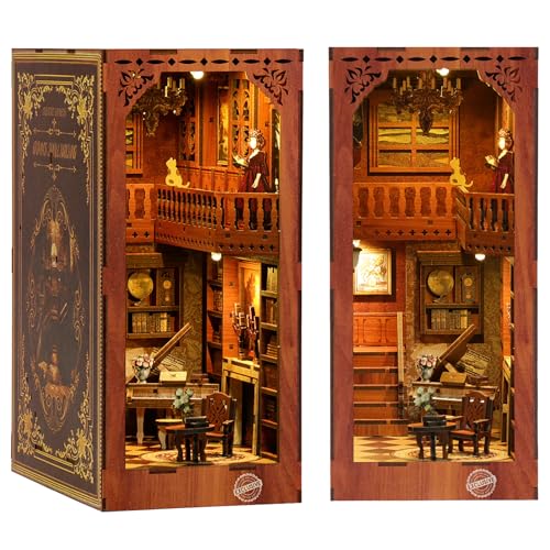 MOJINO Book Nook DIY Kit, Puppenhaus Holz 3D Puzzle Buchstützen aus Holz Magische Welt Miniatur Haus Kit mit Möbeln und LED-Licht Miniatur Kit Für Erwachsene Teens (Märchenhafte Hütte) von MOJINO