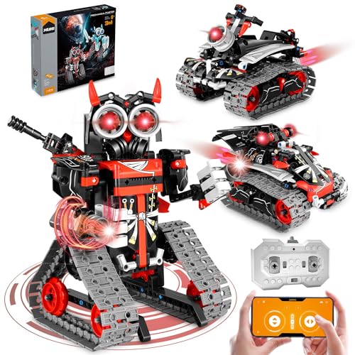 MOJINO Technic Technik Auto Roboter für Jungen 6 7 8 9 10 11 12, Telecommande Ferngesteuertes Architecture 3 in 1 Geschenk für Mädchen und Jungen Kinder im Alter von 6-9 10-16 ans Jahren, Rot von MOJINO