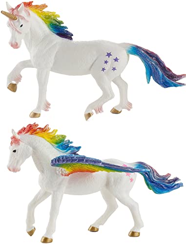 MOJO Packung mit 2 mythologischen Tieren und Drachenfiguren, Größe I (Lieferumfang: 1 Regenbogen-Pegasus und 1 Regenbogen-Einhorn) von MOJO