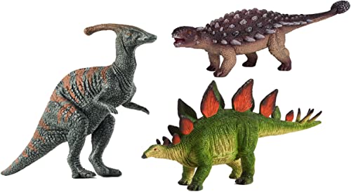 MOJO Set mit 3 Figuren prähistorische Tiere und Dinosaurier, Größe XXL (Enthalten: 1 Ankylosaurus, 1 Parasaurolophus und 1 Stegosaurus Grün) von MOJO