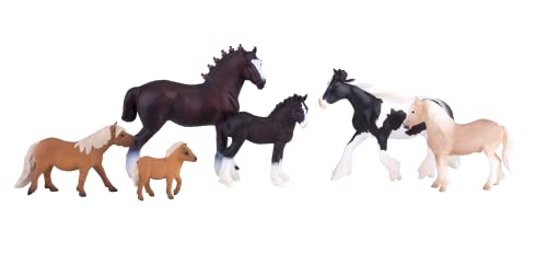 MOJO Pferde-Spielset mit 6 Pferden Walisisches Pony, Shire Horse, Gypsy Vanner, Shetland Pony Figuren von MOJO